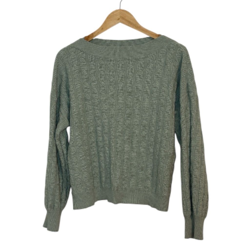 Marled Soft Green Cable knit Sweater, XL